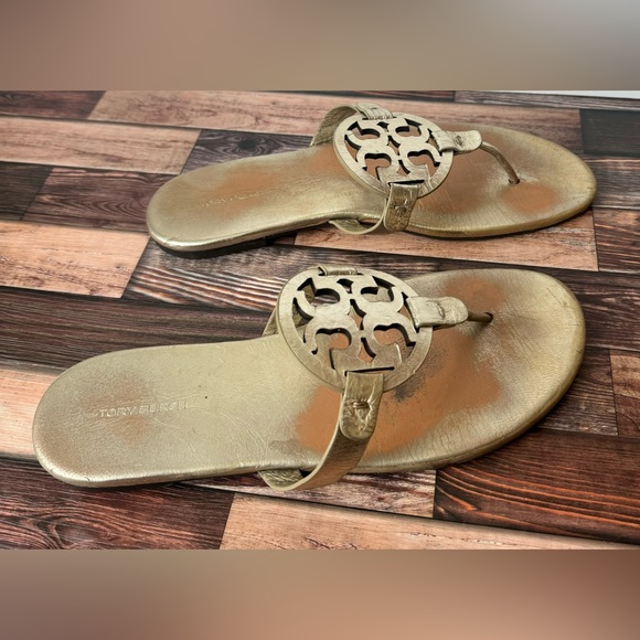 Tory Burch Miller Leather Thong Sandals Gold 10M - Picture 7 of 10